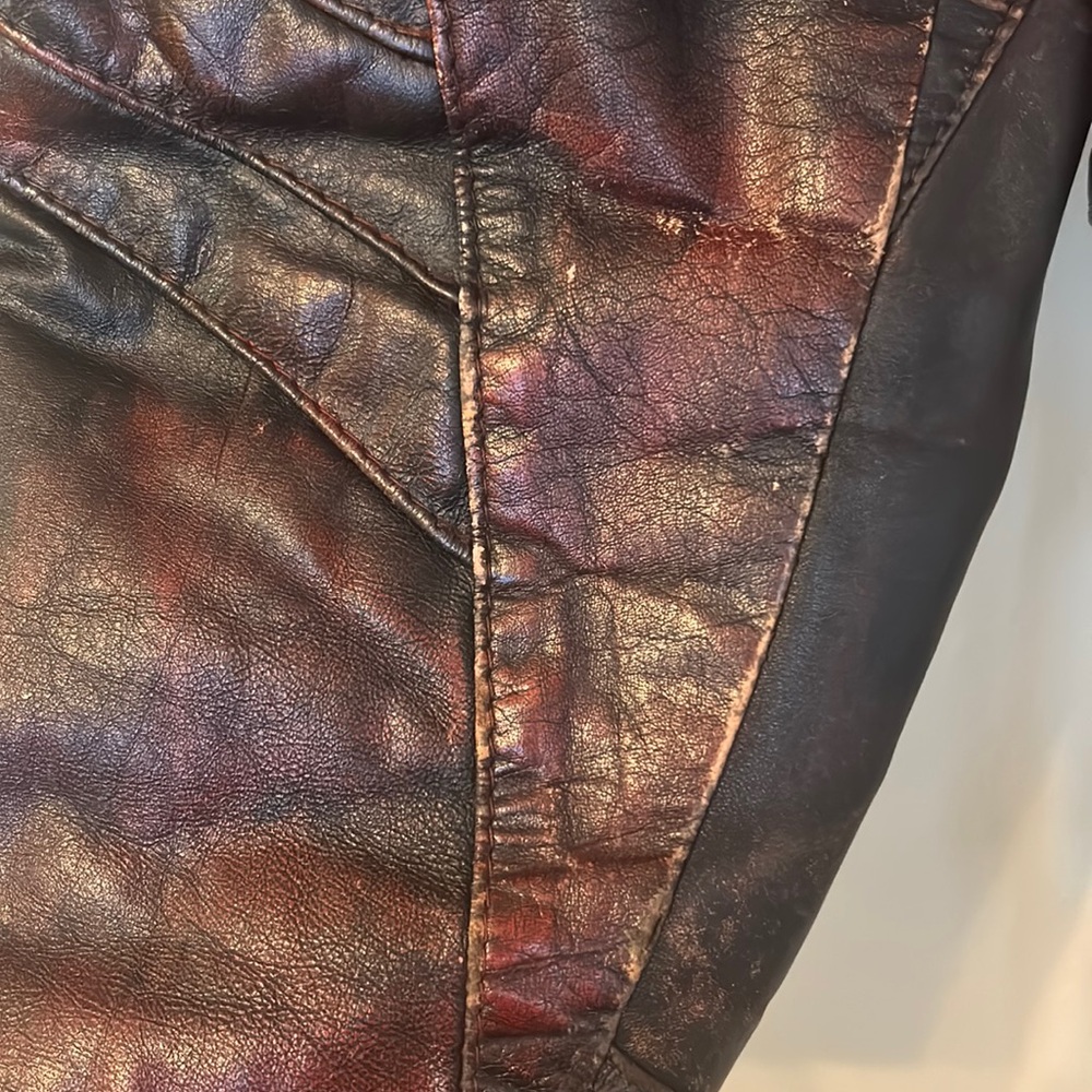 Vintage two tone leather lace up Moto motorcycle biker jacket - Picture 16 of 17
